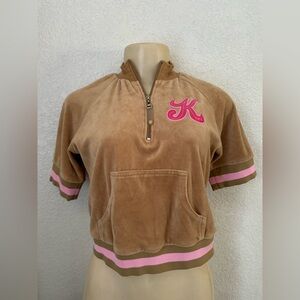 Karl Kani Tan crop velour 2000s Vintage RARE- with Pink Accents streetwear